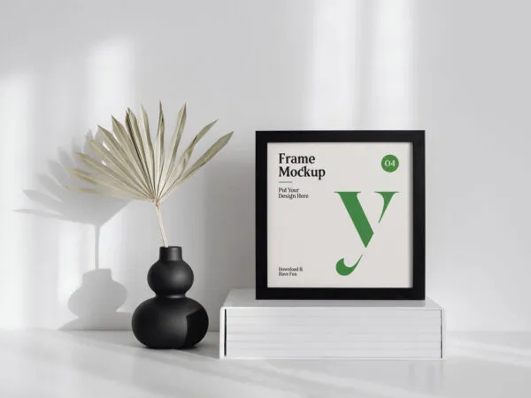 Front View of a Square Frame on a Table Mockup 1
