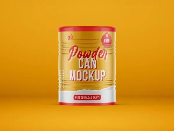 Front View of a Standing Powder Tin Can Mockup 1