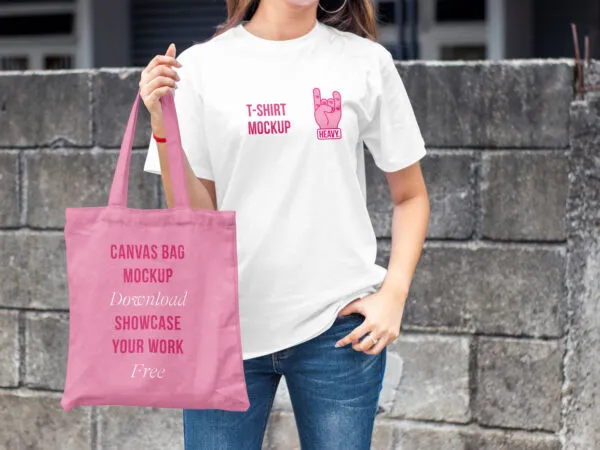 Front View of a T Shirt and Canvas Bag Mockup 1