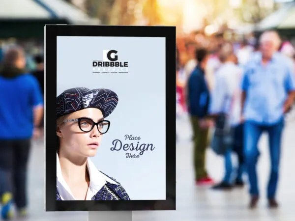 Front View of a Vertical Billboard Mockup in a Public Place 1