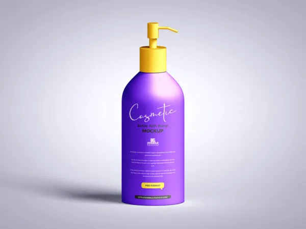 Front View of a Vertical Cosmetic Bottle with a Pump Mockup 1