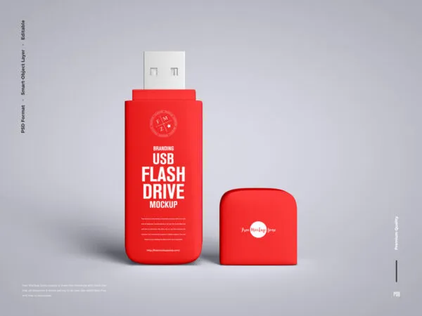 Front View of a Vertical USB Flash Drive Mockup 1