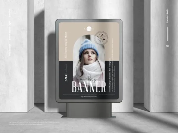 Front View of an Interior Advertising Display Stand Banner Mockup 1