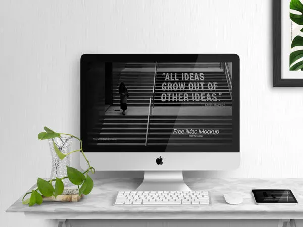 Front View of an iMac and a Tablet Mockup 1