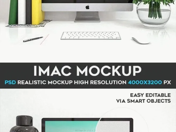 Front View of an iMac on Desk Mockup 1