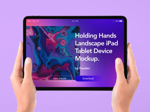 Front View of an iPad Held Up by Hands Mockup 1