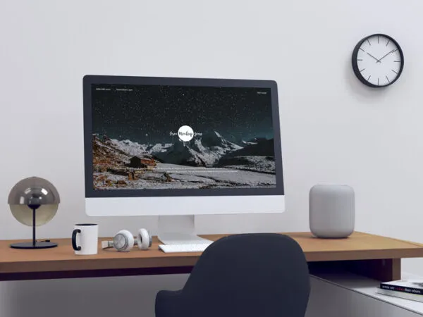 Front View of iMac Mockup on Work Table 1