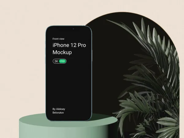 Front View of iPhone 12 Pro Mockup with Plant 1