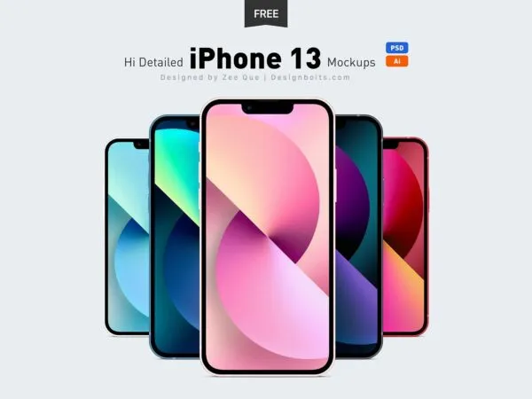 Front View of iPhone 13 iPhone 13 Pro Max Mini Ai Mockups Set 1