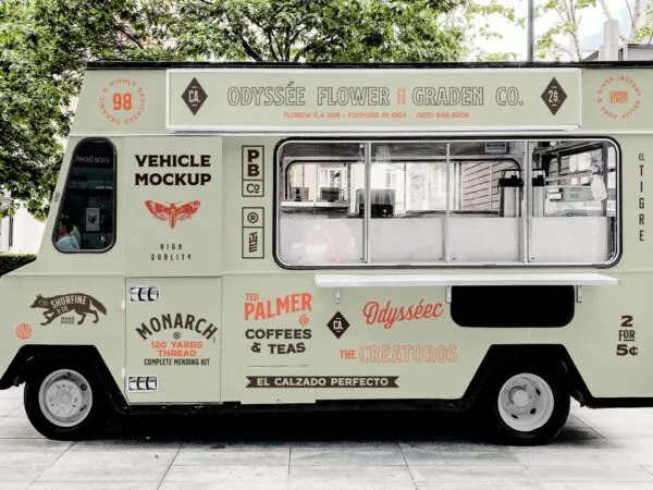 Front View of the Side of a Vintage Vehicle Mockup 1