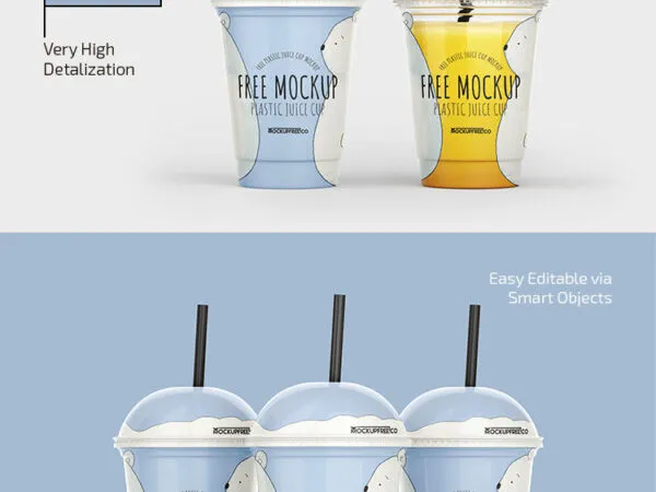 Front Views of 4 Plastic Juice Cup Mockups 1