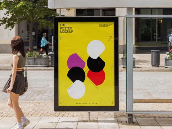 Front Vision of Bus Stop Citylight Mockup 1