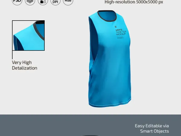 Front and 34 View of 3 Mens Tank Top Mockups 1