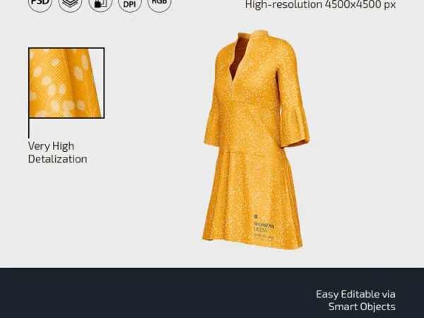 Front and 34 View of 3 Womens Dress Mockups 1