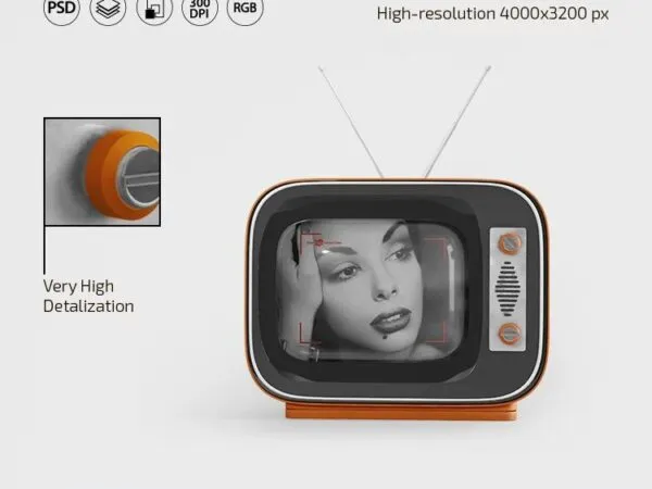 Front and 34 View of Three Vintage TV Mockups 1