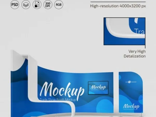 Front and 34 View of Two Trade Show Booth Mockups 1