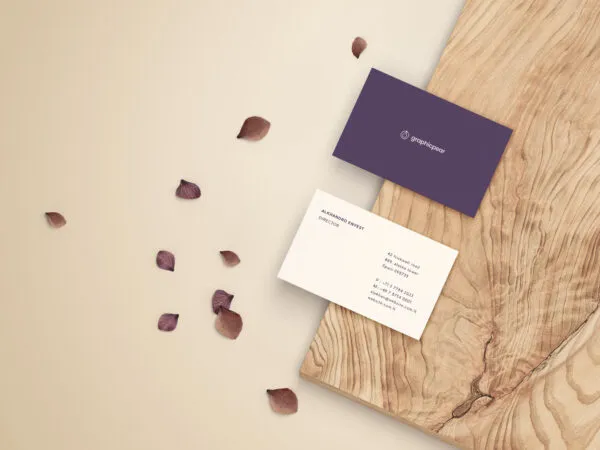 Front and Back Business Card Mockup on a Wood Piece 1