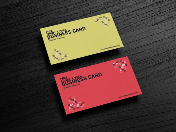 Front and Back of Two Business Cards Mockup With Wooden Background 1
