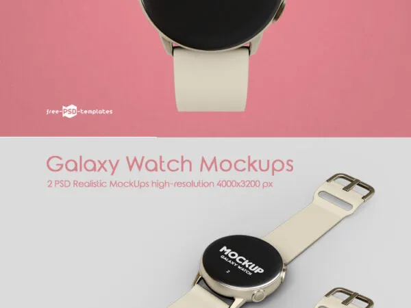 Front and Perspective View of 2 Galaxy Watch Mockups 1
