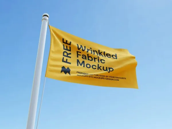 Front and Perspective View of 4 Wrinkled Pole Flag Mockups 1