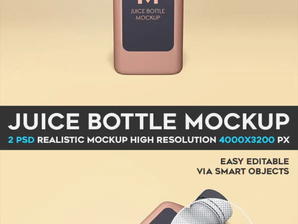 Front and Perspective View of a Juice Bottle Mockup 1