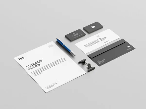Front and Prespective View of a Minimal Stationery Mockup 1