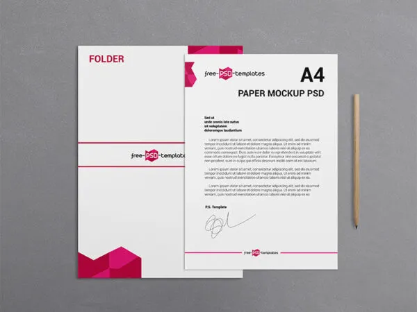 Front and Top View of 3 A4 Paper Stationery Mockup Set 1