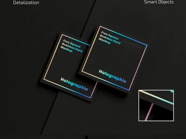 Front and Top View of Three Square Business Cards Mockups 1