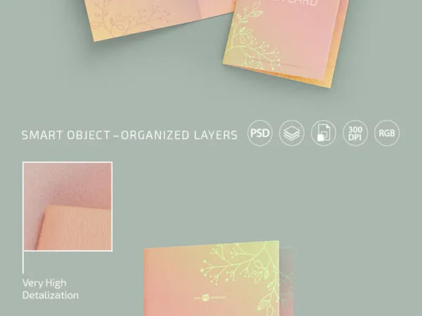 Front and Top View of Two Bi Fold Postcard Mockups 1