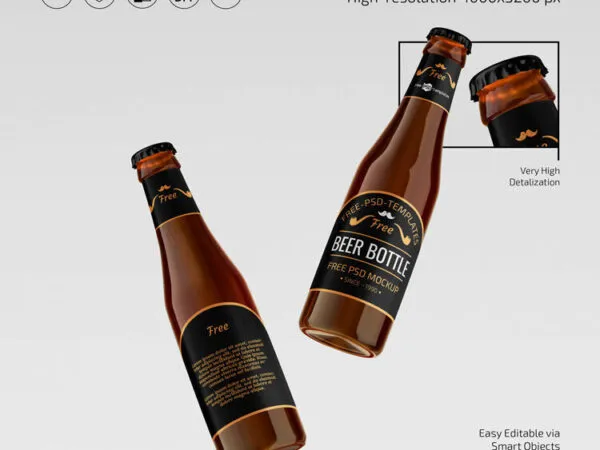 Front view of Two Beer Bottle Mockups 1