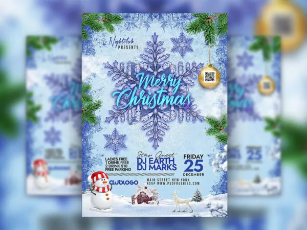 Frosty Winter Christmas Party Flyer Template 1