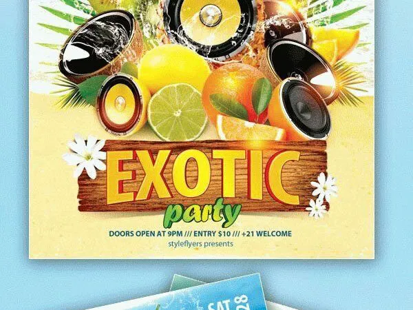 Fruity Tropical Floral Splash Summer Party Flyer Template 1