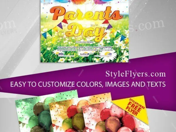 Fun and Cute Parents Day Flyer Template with Balloons 1