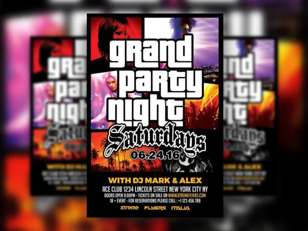 Funky GTA Style Night Club Flyer Template 1