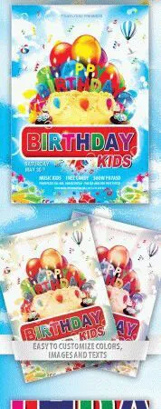 Funky and Creative Birthday Kids Party Flyer Template 1