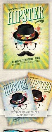 Funny Playful Hipster Party Flyer Template 1