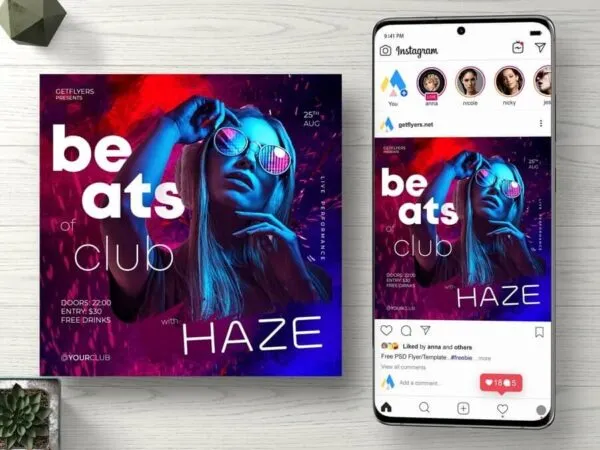Futuristic Beat Club Instagram Post Template 1