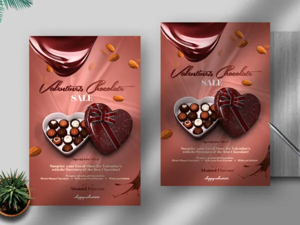 Futuristic Brown Valentines Chocolate Sale Flyer Template 1