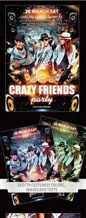 Futuristic Crazy Friends Music Party Flyer Template 1