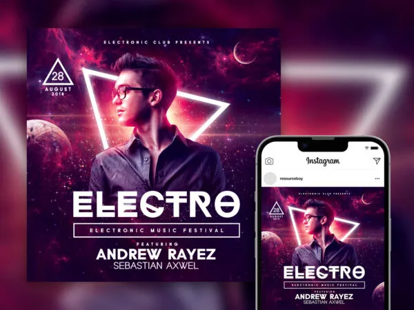 Futuristic Electro DJ Party Instagram Post Template 1