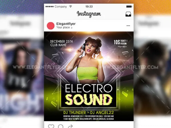 Futuristic Electro Sound Music Flyer Instagram Post and Facebook Cover Template 1