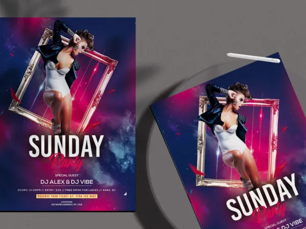 Futuristic Galaxy Sunday Party Flyer Template 1