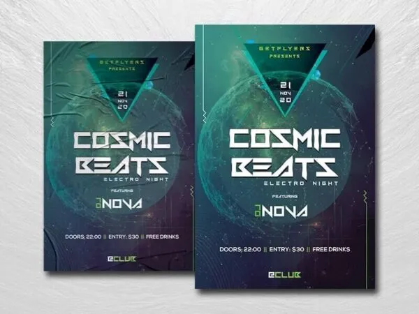 Futuristic Geometric Techno Concert Party Flyer Template 1