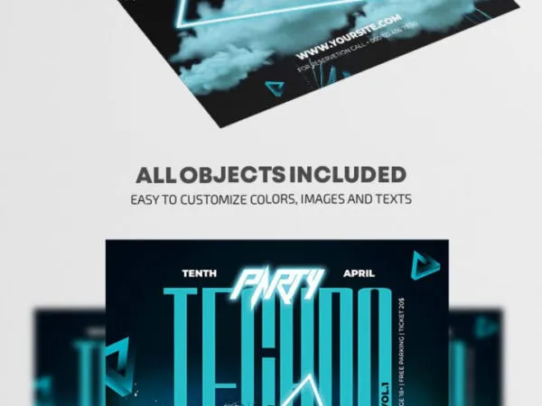 Futuristic Glitter Techno Party Flyer Template 1