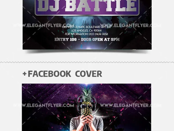 Futuristic Glittery DJ Battle Event Flyer Facebook Cover Template 1