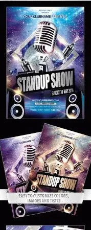 Futuristic Glittery Stand Up Show Karaoke Flyer Template 1