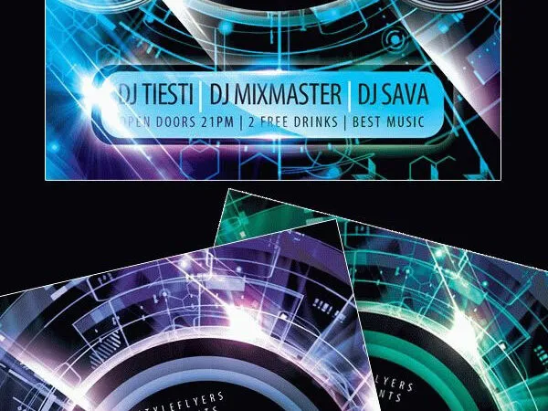 Futuristic Hipster Techno Party Flyer Template 1