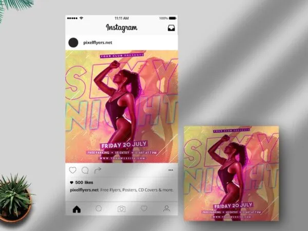 Futuristic Ladies Night Party Instagram Post Template 1