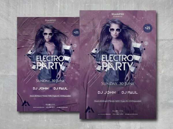 Futuristic Light Purple Electro Party Flyer Template 1