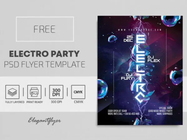 Futuristic Lightning Electro Party Flyer Template 1